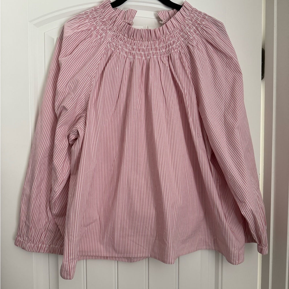 J. Crew Factory Pink and White Striped Blouse